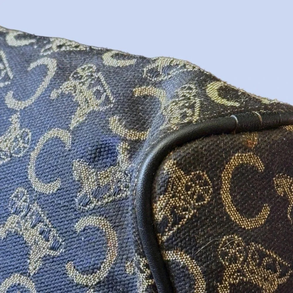 Celine Paris C Sulky Monogram Toiletry Clutch Pouch Navy Blue‎ Jacquard Leather